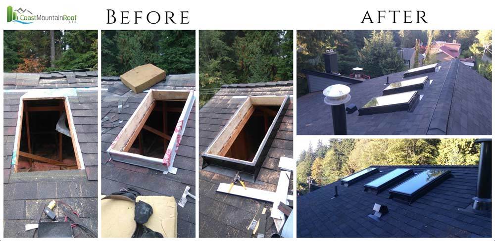 Roof skylight install before and after